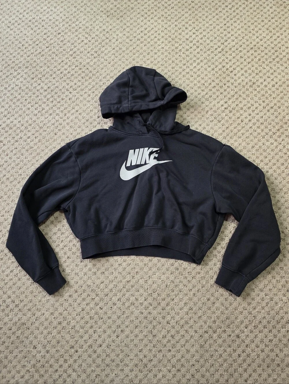 Nike Black Cropped Hoodie with White Logo